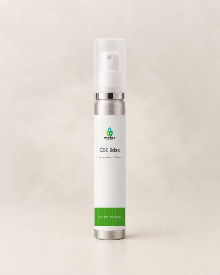 The CBG Relax oral spray canister.